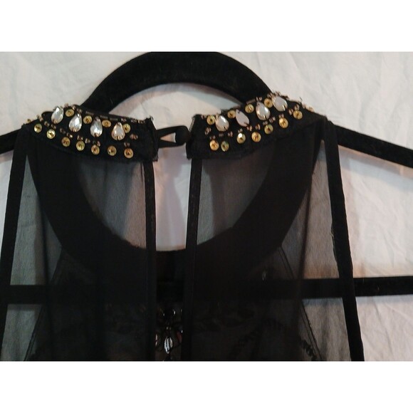 B. Darlin Junior/Womens Black And Gold High Neck Beaded Skater Dress Size 1/2 - Picture 15 of 16